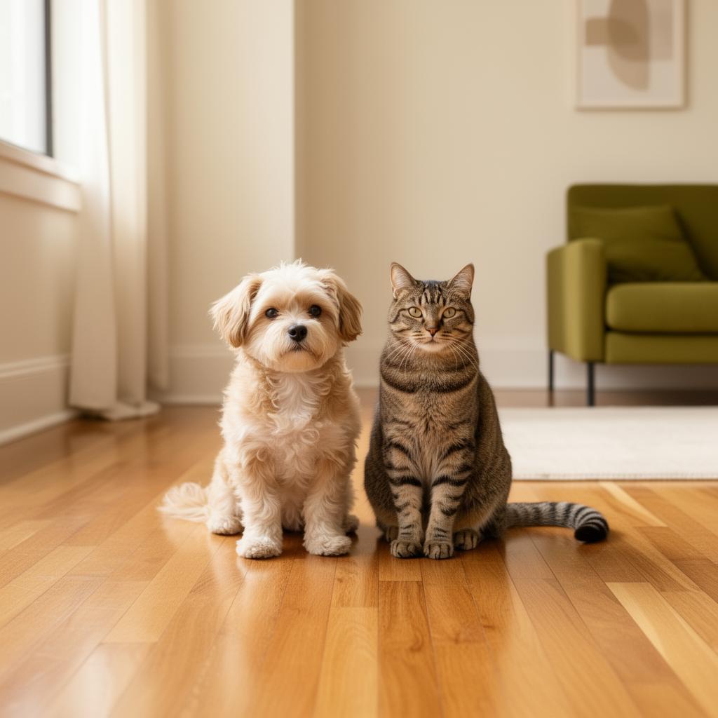 Happy dog and cat in clean NYC apartment